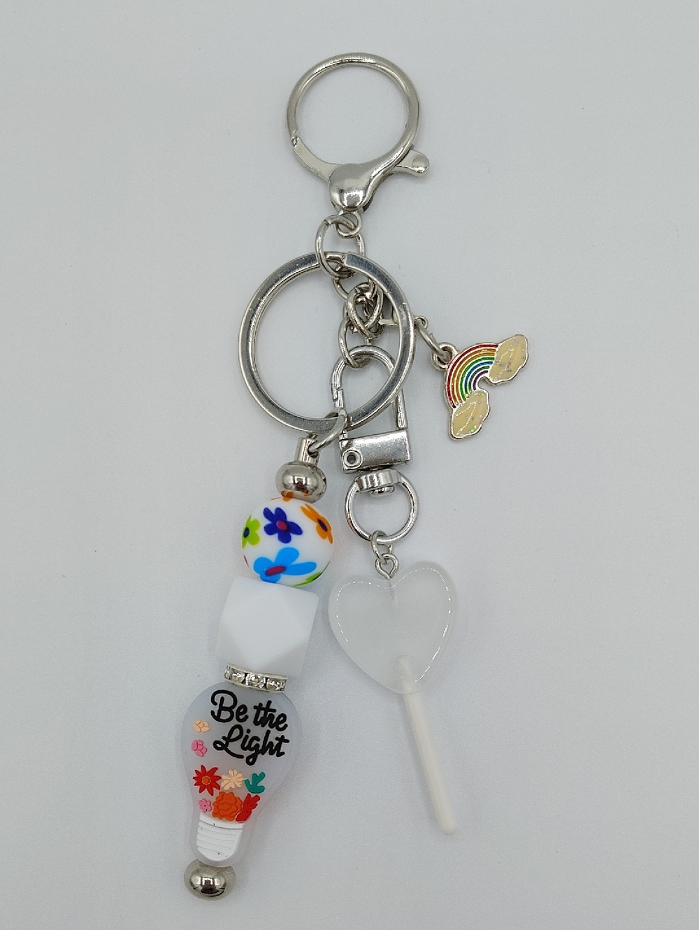 Handcrafted "Be the Light" Keychain & Bag Charm w/ Heart Lollipop Charm